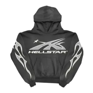 Black and white Hellstar heavyweight pullover hoodie with contrasting panels