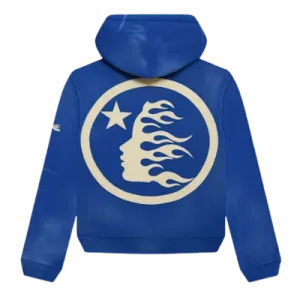 Alternate view of the blue Hellstar heavyweight pullover hoodie
