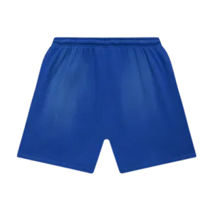 Blue Hellstar graphic streetwear shorts, front view