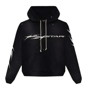 Front view of the black Hellstar heavyweight pullover hoodie