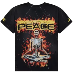 Black Hellstar cotton tee with Inner Peace skeleton graphic print