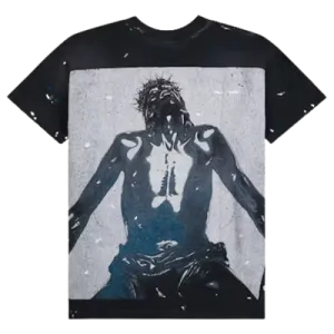 Black Hellstar Mercy graphic tee with grey figure chest print